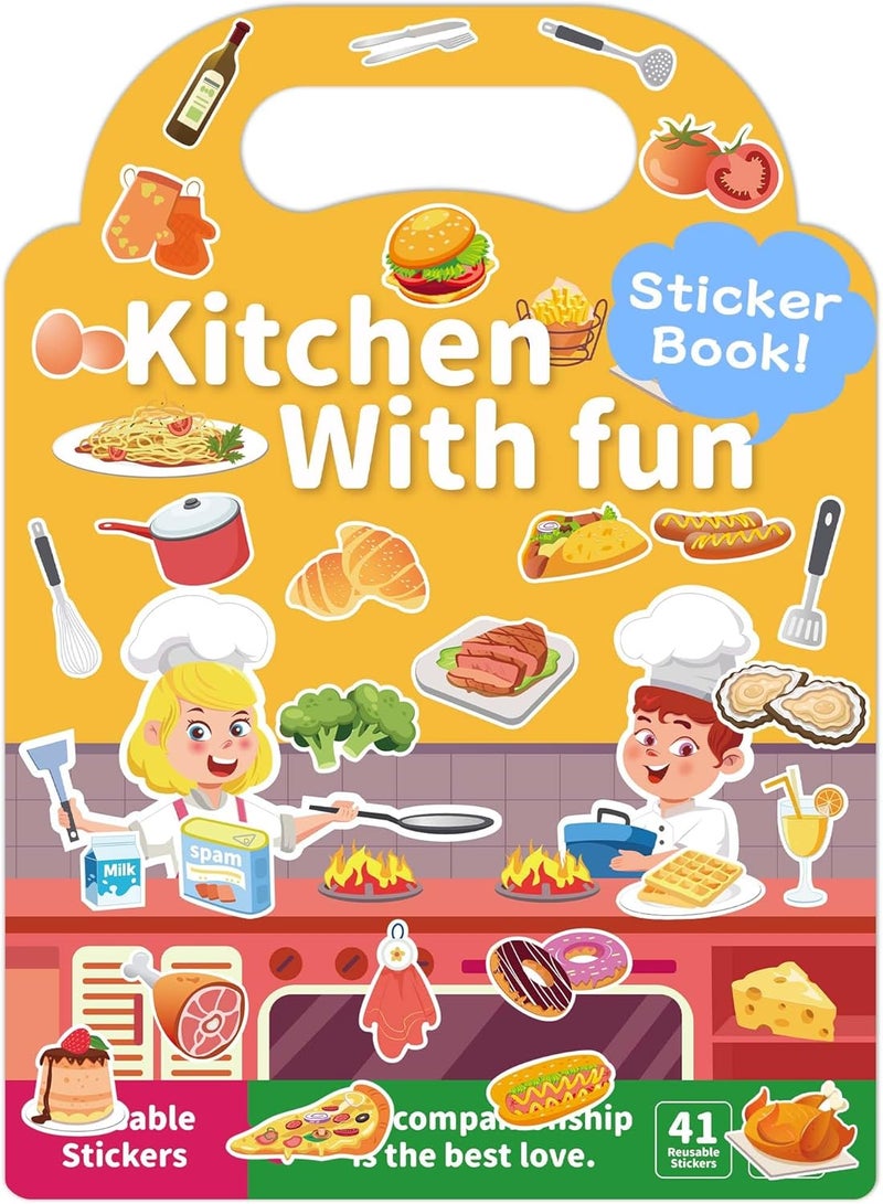 Benresive Reusable Sticker Books for Toddlers, Fun Travel Stickers for Kids, Toddler Sticker Book, Crafts Activities for Toddlers, 3 and Up Birthady Gifts - Kitchen - Image 1
